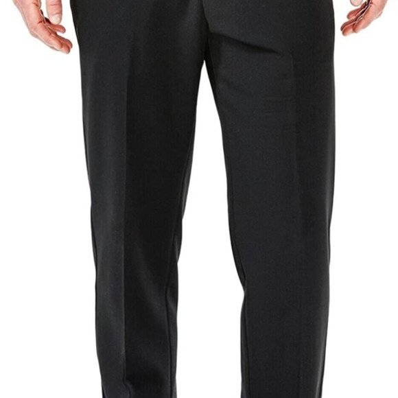 Haggar Mens Classic Fit Cool 18 Performance Pants With No Iron Comfort Waist Bla - Picture 1 of 7